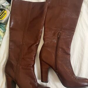 Nine West leather Temas brown red boots block heel 4 , 14 1/2 length